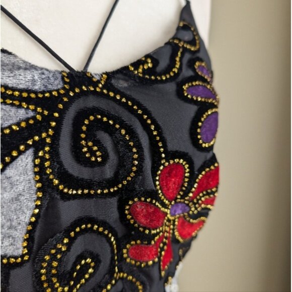 NWT velvet floral jewelled sleeveless mini dress - Picture 5 of 6